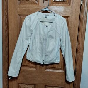 GUESS Fiammetta Faux Leather Moto Jacket Women's Size Medium White/Cream
